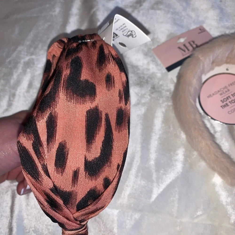 2 New Headbands Animal Print and Furry brown and pink Headache Free